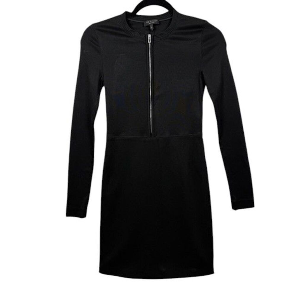 Rag & Bone Joyce Bodycon Mini Dress Black Zipper front Scuba stretch Size 0 - Picture 2 of 12